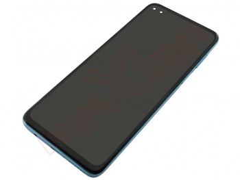 Pantalla completa IPS LCD negra con marco color plata / azul "Iridescent sky" para Motorola Moto G100, XT2125