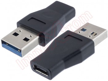 Adaptador color negro con conector USB 3.0 macho a conector USB tipo C 3.1 hembra