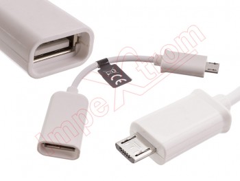 Cable de datos blanco de OTG a micro USB para Smartphones y tablets