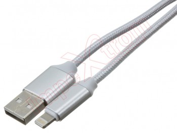 Cable de datos de USB a lightning de 2m de Nylon blanco / plata.