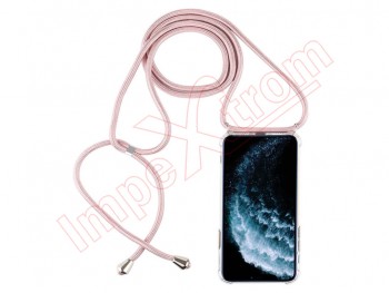 Clear TPU LANYARD case with pink STRAP for Apple iPhone 11 Pro Max, A2218, A2161, A2220
