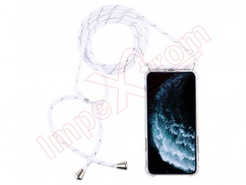 Clear TPU LANYARD case with white strap for Apple iPhone 11 Pro Max, A2218, A2161, A2220