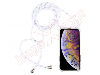 Clear TPU LANYARD case with white strap for Apple iPhone XS Max, A2101, A1921, A2104