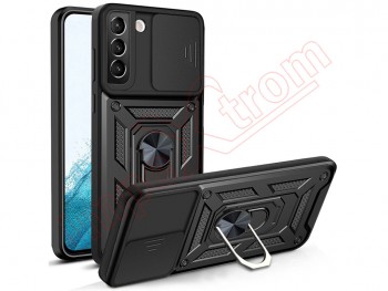 Black rigid case with window and support for Samsung Galaxy S22 Plus 5G, SM-S906