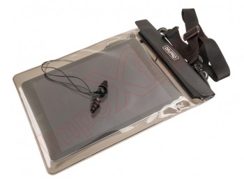 Funda impermeable negra con salida de audio y auriculares para tablets de hasta 10.1 pulgadas