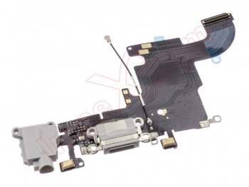 Circuito cable flex con conector lightning de carga y accesorios, micrófonos y conector de audio para Apple iPhone 6S, en color plateado / gris claro.