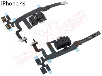 Cable flex con conector de auriculares jack negro, interruptores de volumen y micrófono para iPhone 4S