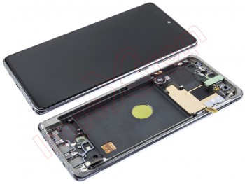 Pantalla service pack completa Super AMOLED plateada con carcasa central para Samsung Galaxy Note 10 Lite, SM-N770