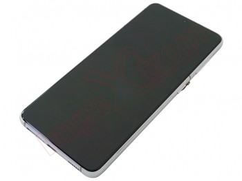 Pantalla service pack completa DYNAMIC AMOLED con marco blanco / plateado "Phantom White" para Samsung Galaxy S21 5G, SM-G991