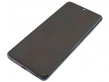 Pantalla service pack completa Dynamic AMOLED 2X negra con marco gris "Cosmic grey" para Samsung Galaxy S20 Ultra, SM-G988, sin cámara frontal