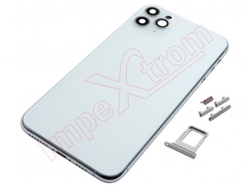 tapa de batería genérica blanca con marco plateado (matte silver) para iPhone 11 pro, a2215