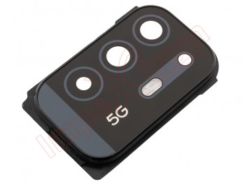 Embellecedor / marco plateado / negro "Fluid black" con lente de cámaras traseras para Oppo A94 5G / F19 Pro+ 5G / Reno5 Z