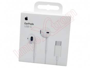 Manos libres / auriculares Earpods MTJY3ZM/A color blanco modelo A3046 para dispositivos Apple con conector USB tipo C, en blister